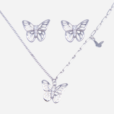 cargando Lo dudo actualizar Juego de dije-aretes de plata diseño de mariposa calada con circones –  Deperlas